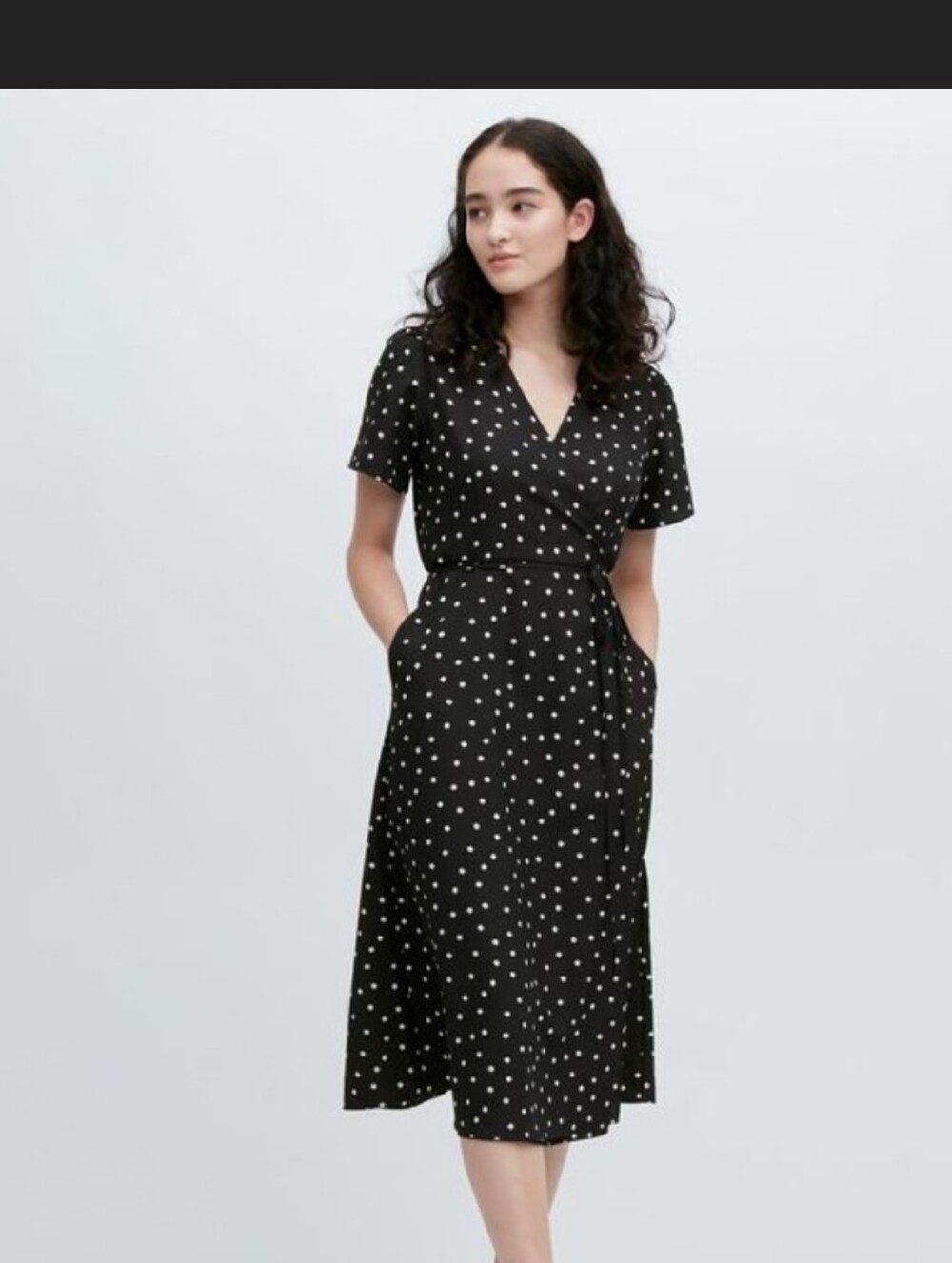 Uniqlo Black Polka Dot Midi Wrap Dress